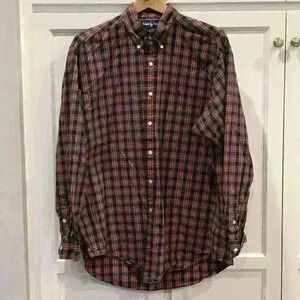 Ralph Lauren Shirt Blake Size Large Red Black Plaid Mens Button Down Long Sleeve
